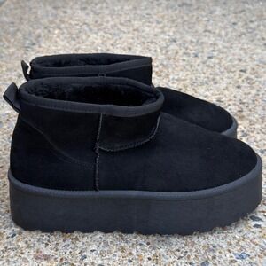 Mudd Womens 7 Platform Boots Booties Black Sherpa Lined Cherry 226L Goth Emo